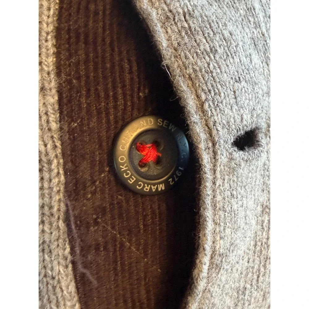 Marc Ecko Cut & Sew Mens Grey Wool Blend Corduroy Patch‎ Mock Neck Sweater XL